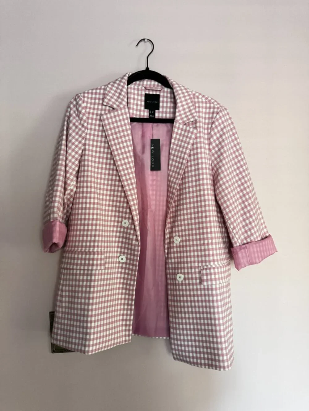 New Look blazer in pink gingham - NWT